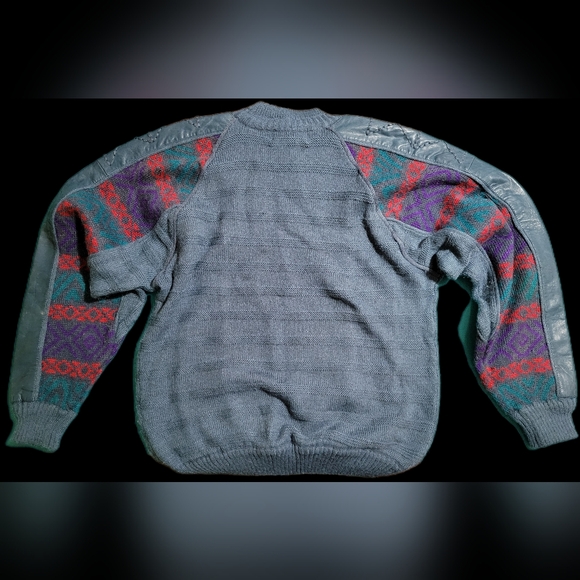 Vintage Juice Oversized Fit Knit Sweater w/ Genuine Leather Trim Striped Size M - Picture 4 of 8